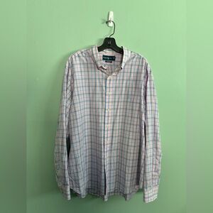 Ralph Lauren Men's Classic Fit Pink Blue Easter Plaid Button Down Shirt 2XL 18